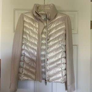 Calvin Klein Light Weight Pearl Tan Puffer  Jacket with Knit Sleeves - S Worn x1